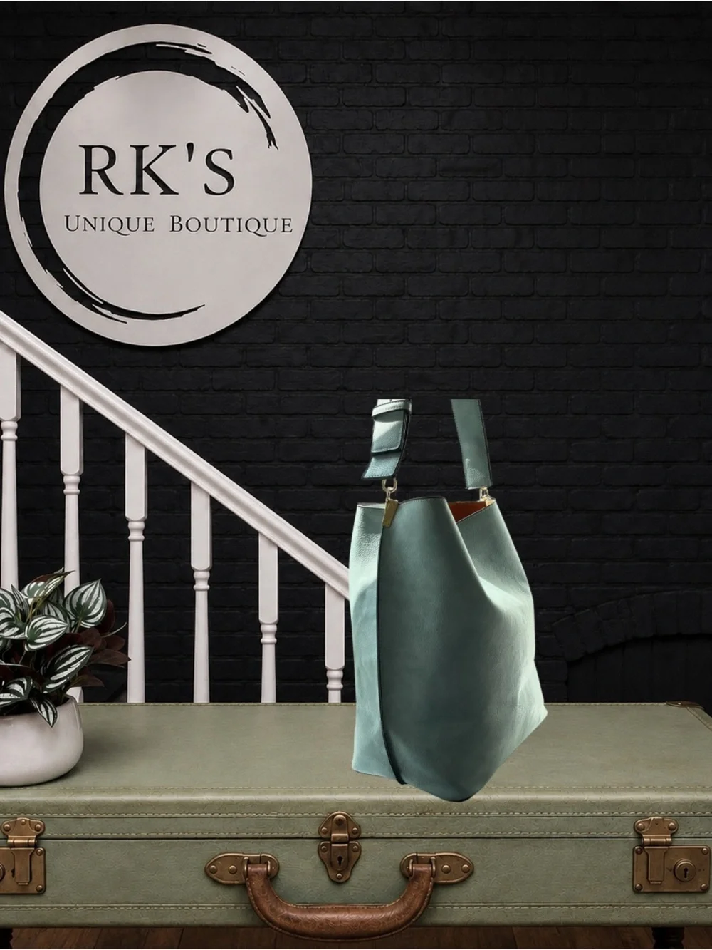 Light Blue Leather Shoulder Bag